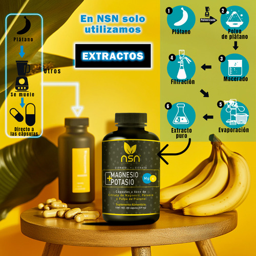 Citrato Magnesio + Potasio | Pulpa De Plátano 539mg 200caps Sabor Sin Sabor