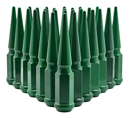 24 Gloss Forest Green Spike Steel Lug Nuts Powder Coated Cus