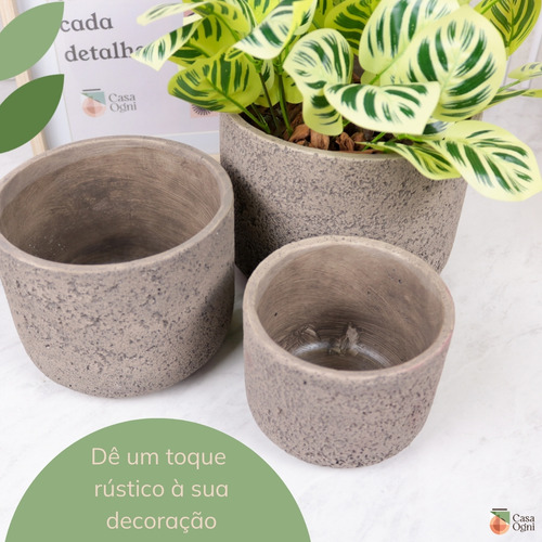 Kit 3 Cachepots Cimento Rústico Cinza Texturizado Decorativo