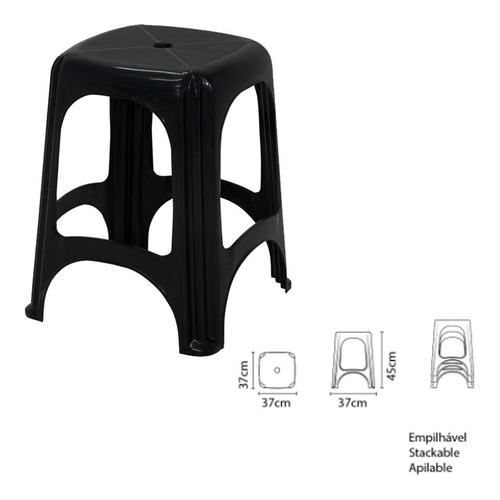 Kit 4 Bancos Banquetas De Plastico Tramontina Niterói Preto