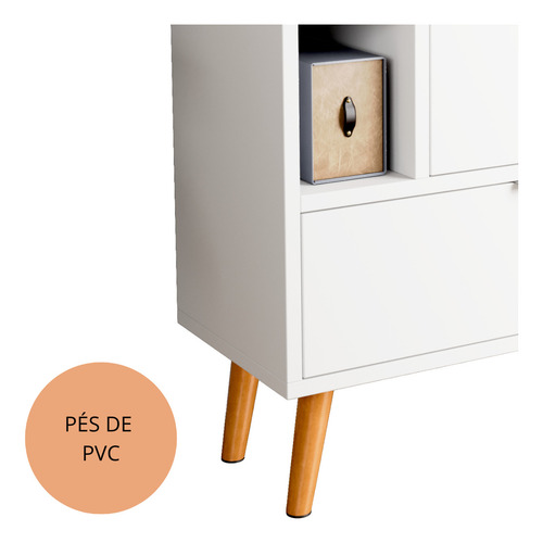 Buffet Aparador 3 Portas Basculante Retro Branco Pés De PVC 85cm X 65cm X 33cm Jm3 Móveis
