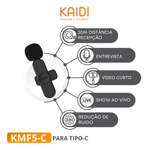 Microfone Lapela Sem Fio Profissional Celular Tipo C Kmf5-c Preto