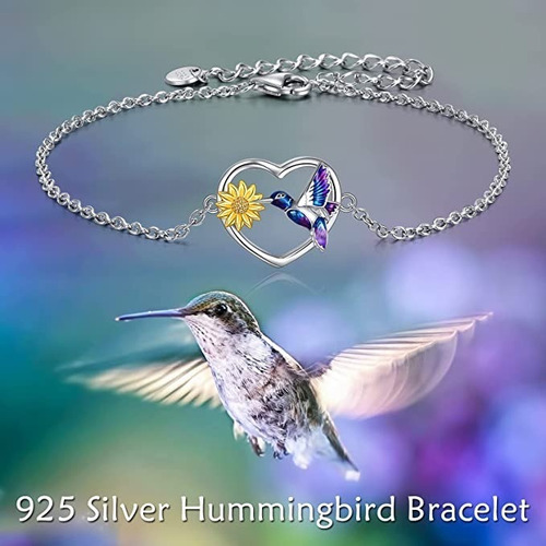 Imagen 5 de 7 de Pulsera Colibrí Corazon Girasol Plata Fina 925 Regalo Mujer