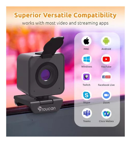 Camara Web Webcam 1080p Full Hd Toucan 115 Grados Doble Mic