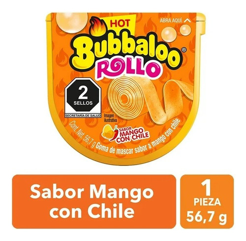8 Pza Goma De Mascar Bubbaloo Rollo Sabor Mango Con Chile 56
