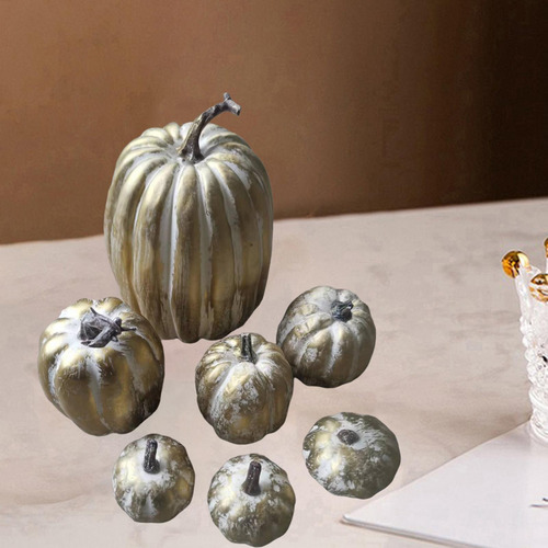 7x Calabazas Artificiales Espuma Manualidades Otoño Dorado