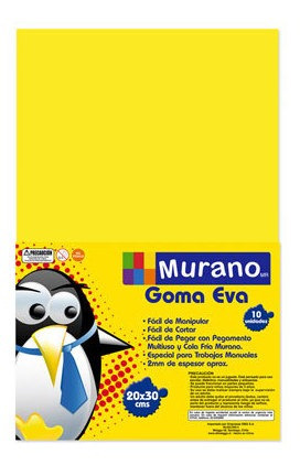 Goma Eva   Color  Amarillo  10 Laminas      20x30  Cm Murano