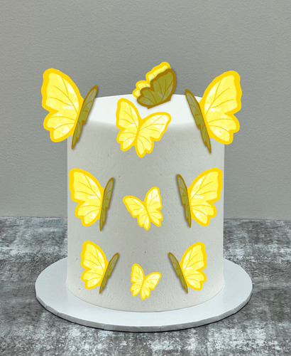 23pz Mariposas Decorativas De Oblea Para Postres 3d +letrero Amarillo