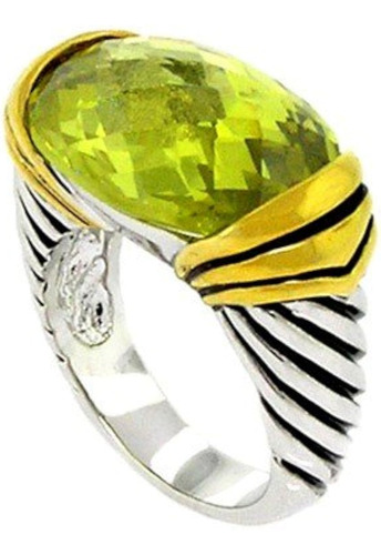 2tone Stylish Ring Wperidot Cz