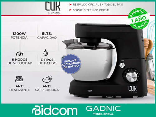 Batidora Planetaria Gadnic 1200w Cocina Panes 5 L Inoxidable