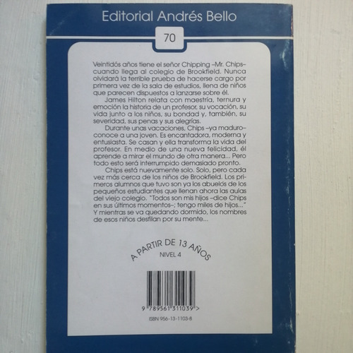 ¡adiós, Mr. Chips!/ James Hilton/ Andrés Bello/ Novela (Usado)