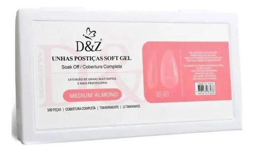 Unha Postiça Soft Gel Medium Almond Transparente - D&z