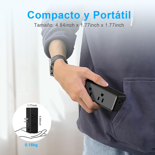Regleta Enchufe Múltiple 6 Salidas Ca Y 3 Usb Para Hogar