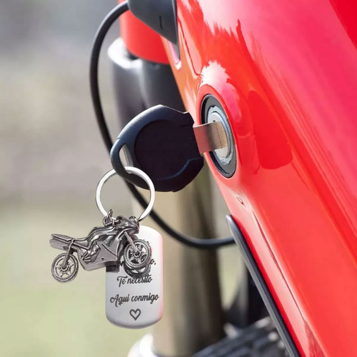 Llavero De Moda Acero Inoxidable Con Moto Maneja Con Cuidado