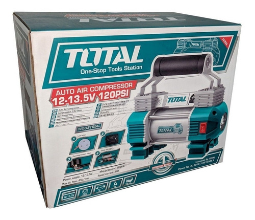 Imagen 4 de 6 de Compresor Mini 12v 120 Psi Industrial Total + Accesorios