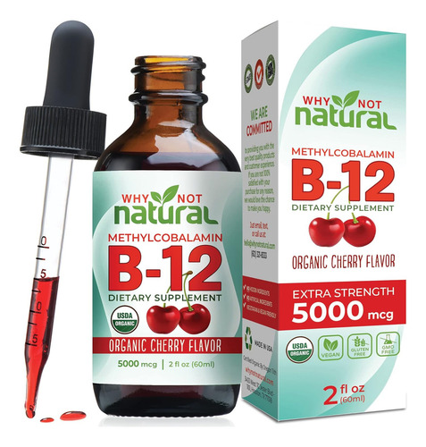 Vitamina B12 5000mcg Sublingual Liquido 100% Natural Vegano Sabor Cereza Organica