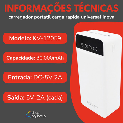 Carregador Portátil Power Bank Turbo 30000mah Carga Rápida