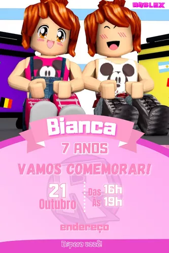 Convite Aniversário Festa - Roblox Menina Feminino