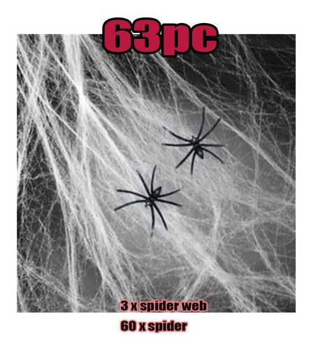 Imagem 1 de 6 de 63pc Decorações De Halloween Realistas Da Teia De Aranha A