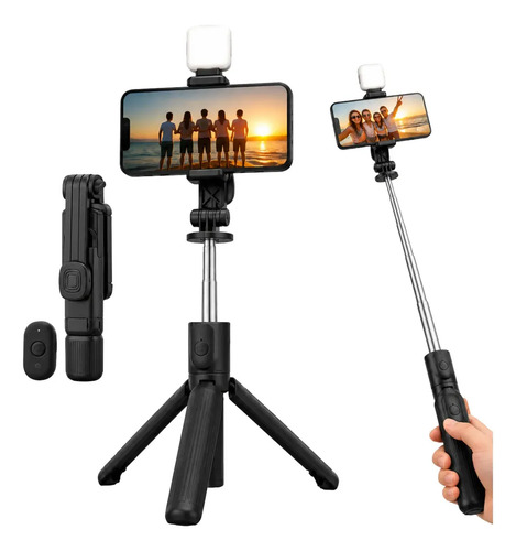 Tripé Bastão Selfie Celular Led 3 em 1 Controle Bluetooth 103cm
