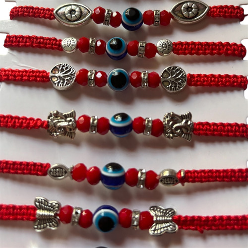 Pulsera Protección Mayoreo 12pz Ojo Turco,7 Nudos,nudo Bruja Ojo Turco Rojo 25 Cm