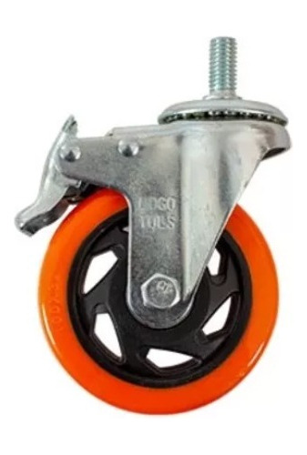 4 Rodajas De Pvc Naranja Gir 4 Espiga Rosc 1/2 Con Freno