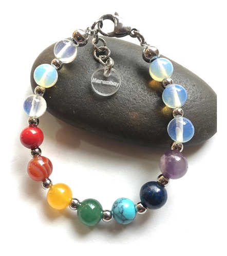 Pulsera Piedras Opalina Y 7 Chakras Acero 