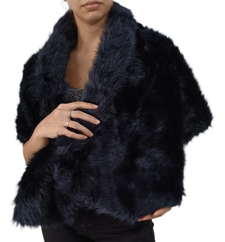 Estola Piel Sintética Peluche T/capa Grande Madrina Fiesta Azul Oscuro