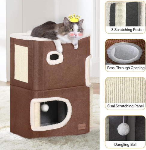 Casa Para Gatos 2 Niveles Yitahome, Cueva, Alfombra Y Rascad