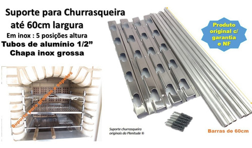 Imagem 1 de 5 de Suporte Inox P Churrasqueira 5 Posições + 6 Tubos Alum 60cm
