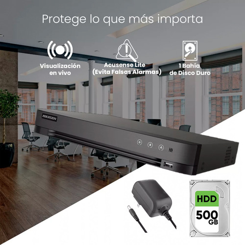 Hikvision Kit Dvr De 4 Chs Turbohd + 4 Ch Ip 8 Mp 4k + Disco Duro 500gb Modelo Ids-7204huhi-plus+500 / Tecnología Acusense Evita Falsas Alarmas Y Audio Por Coaxitron / Detección De Movimiento Cctv