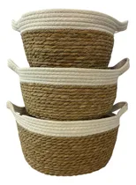 Comprar Set X3 Canastos Cestos Manija De Mimbre Seagrass - Sumatra