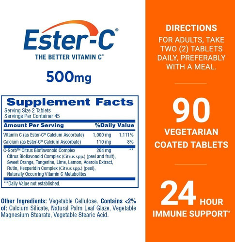 Vitamina C Ester-c 500mg 90 Tablets - Importado E U A