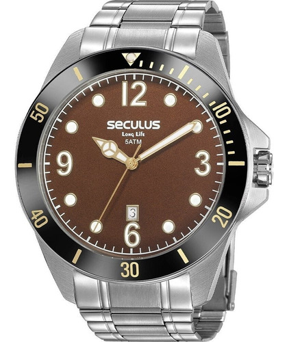 Relógio Seculus Masculino Prata Grande Original