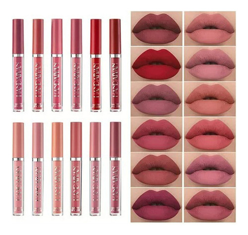 Kit 12 Cosméticos Set Labios Mate Barra De Labios De Larga