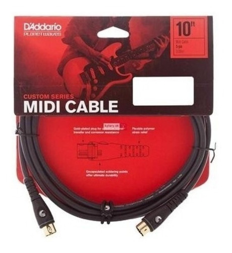 Imagen 2 de 2 de Cable Daddario Midi 5 Conectores Dorado 3 Metros Pw-md-10