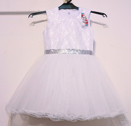 Vestido De Fiesta Para Bebe Nena Blanco Tul Brillos Con Moño