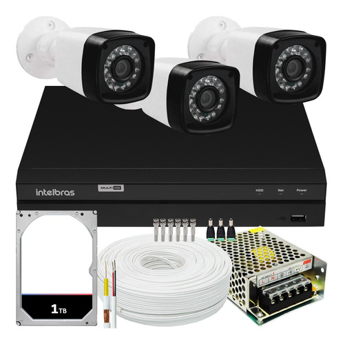 Kit Cftv 3 Cameras Segurança 1080p Full Hd Dvr Intelbras 1tb