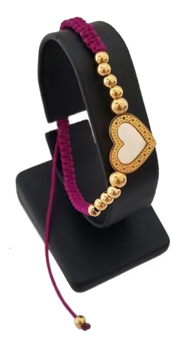 comprar Pulsera Tejida Con Donas Y Dije Modelo Corazón En Acero 