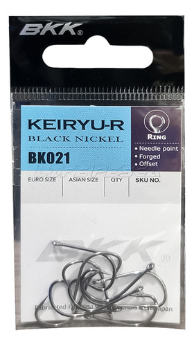 Anzol Bkk Keiryu-r Black Bk021 Nº12 - Cartela C/ 10 Peças