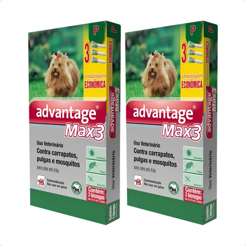 comprar 2 Advantage Max 3 Anti Pulgas Cães Até 4 Kg Total 6 Pipetas