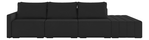 Sofá Ilha Modular Para Sala 342cm com Puff Dublin K01 Veludo Preto