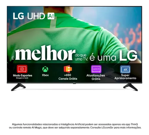 Smart TV 4K 43" LG UHD 43UA75 Processador α7 AI Ger8 4K Super Upscaling Google Cast Alexa Integrado Controle Remoto Padrão WebOS 25