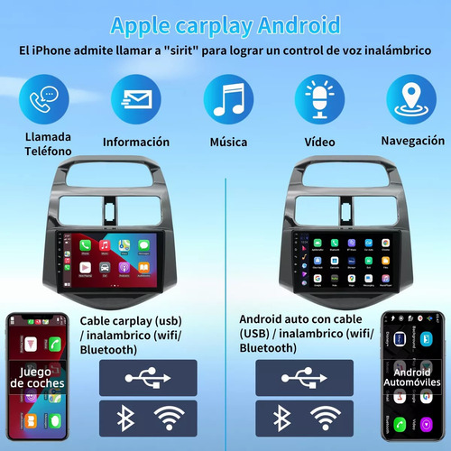 Auto Estéreo Android Carplay Android Auto 2+64GB Chevrolet Spark 09-14 Autoestéreo Pantalla Táctil 9' IPS Con Pantalla Para Carro Mirror Link Wifi Bluetooth Cámara Fm Bt Hd Aux Tf Usb GPS DSP