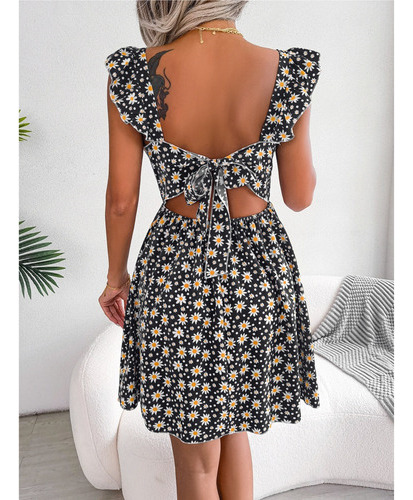 Vestido De Playa Mujer Sin Espalda Vendaje Patrón Floral