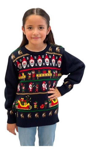 Imagen 1 de 5 de Sueter Navideño / Ugly Sweater Niños Santa, Duende Y Renos