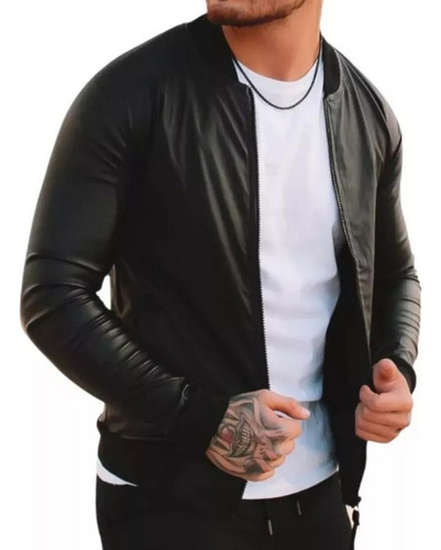 Campera Eco Cuero Importada Bomber Hombre