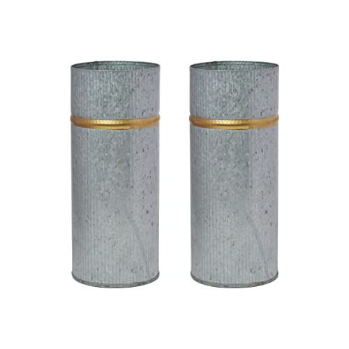 Set De 2 Jarrones Galvanizados Borde Dorado Ideal Decor...