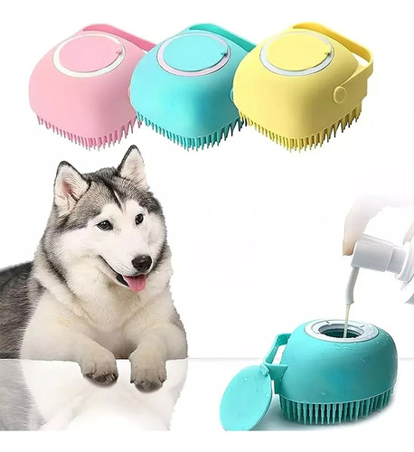 3 Pzas Cepillo Perros Mascotas Baño Dispensador Jabón Masaje