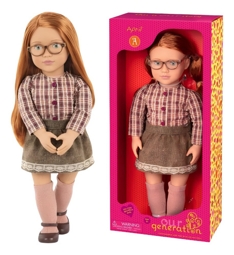 Boneca April Our Generation Com Óculos Cabelo Ruiva Infantil